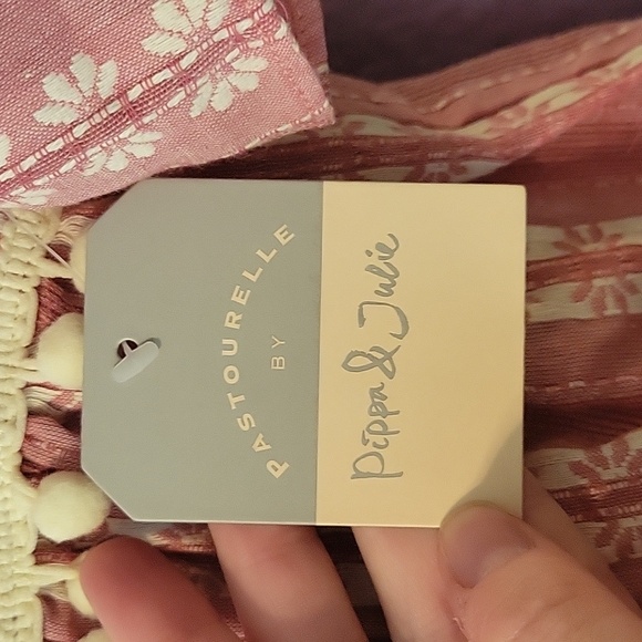 Pastourelle by Pippa & Julie red boho bohemian tassel pom pom modern top - Picture 6 of 10